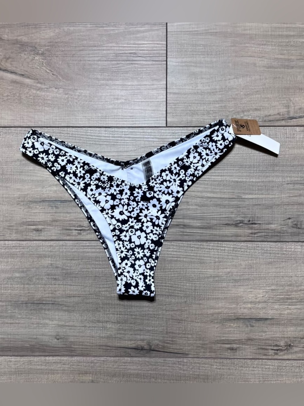 Victoria’s Secret Pink Floral V-Front Bikini Bottom Size Small Black And White